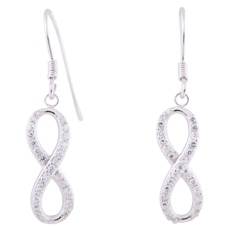 Infinity Dangle Earrings with clear Cubic Zirconias - Click Image to Close